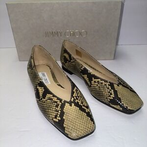 Jimmy Choo 'Juelle' Snake Embossed Square‎ Toe Flats 5 US 35 EU MSRP $450